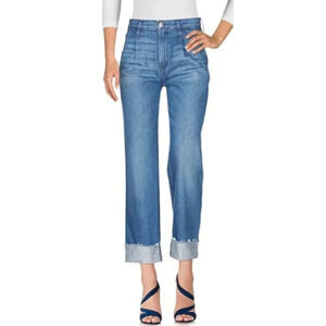 3x1 NYC High Rise Flared Crop Jeans Raw Large Cuffed Rigid Denim-sz 24